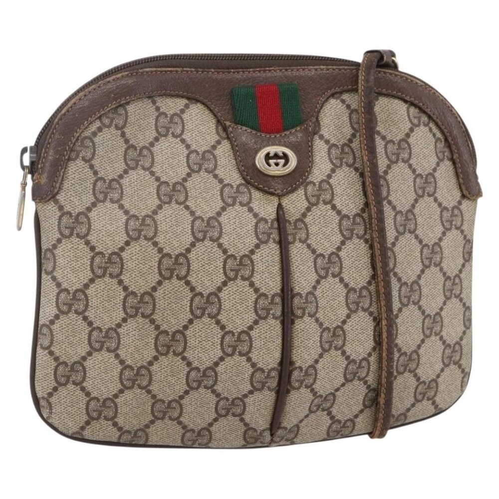 Authentic GUCCI GG Supreme Web Sherry Line Bag PVC Beige Gold 904 02 047